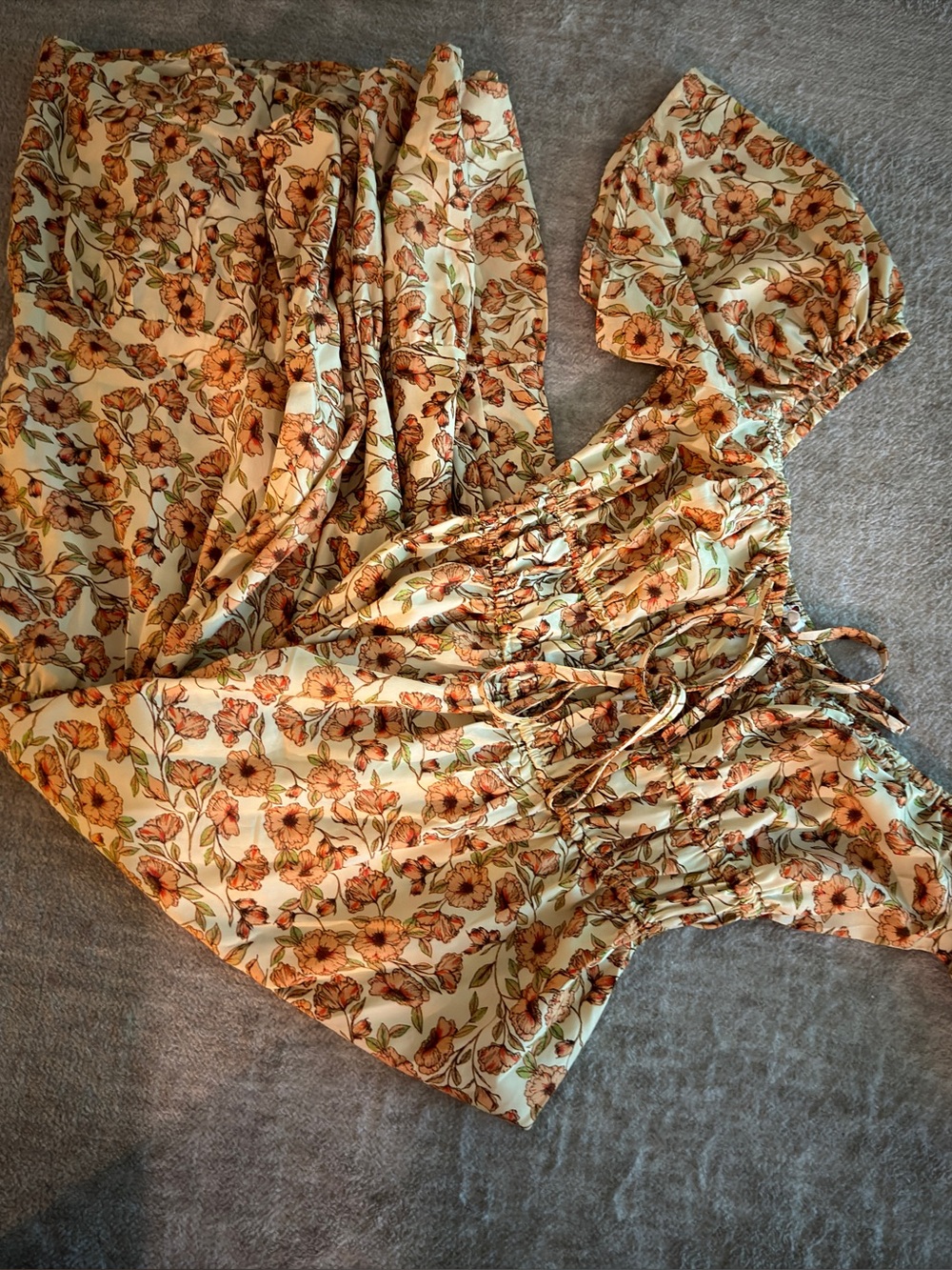 Blush Cream Maxi Dress with Orange Floral Print